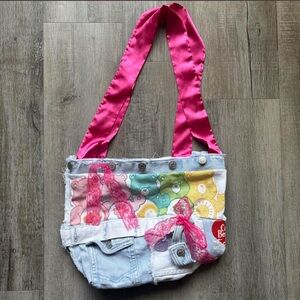 Colorful Denim Tote Bag with Pink Accents